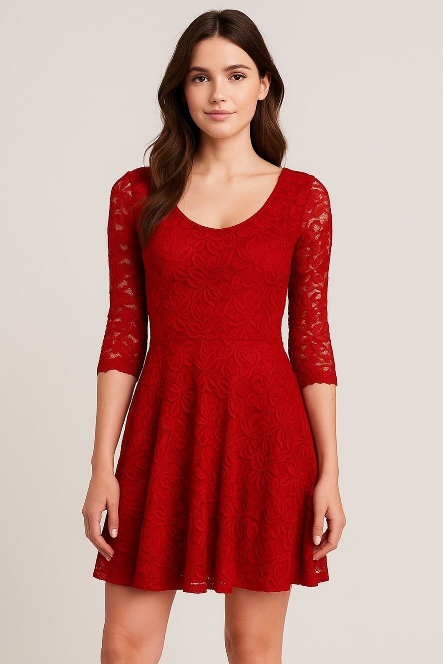 Material Girl Red Lace Fit & Flare Dress Women’s Size S NWT